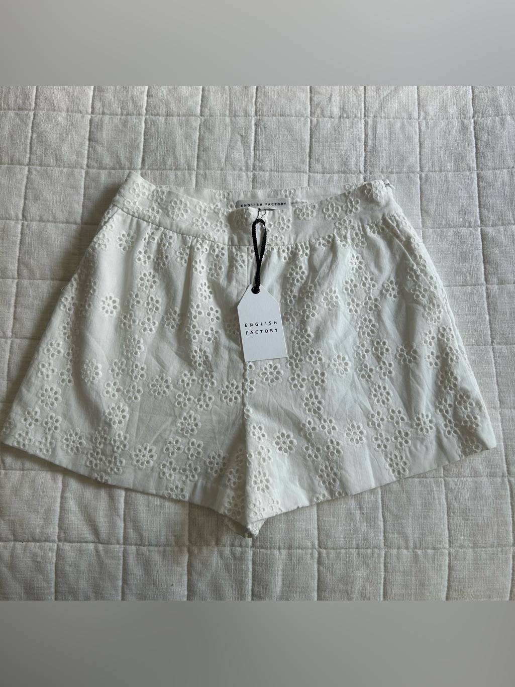 English Factory White Eyelet High-Waist Shorts